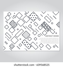 Geometric abstract pattern background. Template for book cover, flyer, placard, magazine or poster A4 format design. Diagonal lines, and squares with rectangles. Abstract dots and triangles.