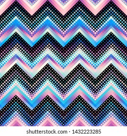 Geometric abstract pattern based on chevron shapes. Polka dot pattern on low poly background. Vector image.