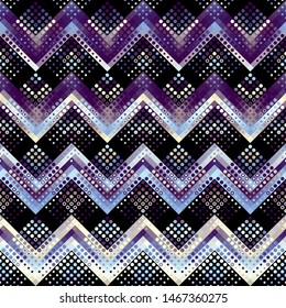 Geometric abstract pattern based on chevron shapes. Polka dot pattern on low poly background. Vector image.