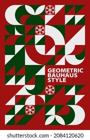 Geometric abstract pattern. Bauhaus style merry christmas poster. Background design for card, cover, banner, backdrop, leaflet, brochure, wallpaper, wall. Vector illustration.