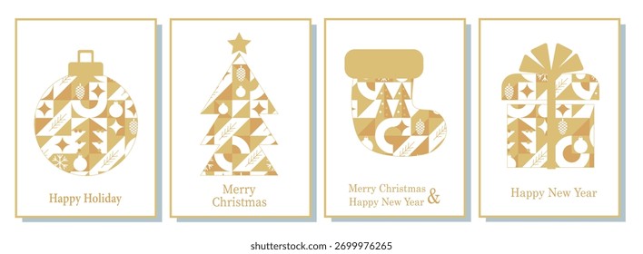 Patrón abstracto geométrico. Cartel de Navidades alegres estilo Bauhaus. Diseño de fondo para tarjeta, cubierta, Anuncio, telón de fondo, folleto, folleto. Ilustración vectorial.