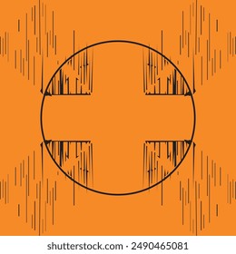 
Patrón abstracto geométrico en negro sobre fondo naranja, en forma de símbolo estilizado abstracto, para diseñar estampados en un estilo abstracto