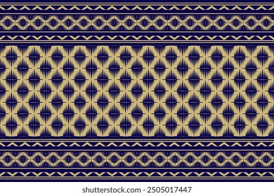 Geometric abstract pattern in blue on gold background.Endless ethnic, native pattern design for embroidery, textile, carpet, scarf, cloth, background, tiles, weaving, printing, wallpaper, wrapping.