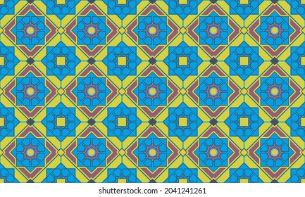 Geometric abstract pattern in bright yellow colors with shades of blue. Patterns for ceramic products.