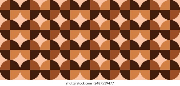Geometric abstract pattern in brown colors. Pattern of pieces square round shapes. Horizontal simple geometric pattern