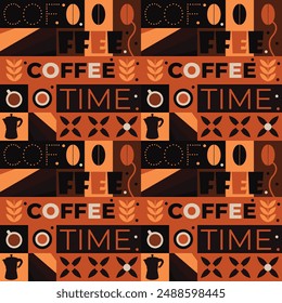Geometric abstract pattern coffee design coffee elements coffee tones pattern for poster cover packaging vector pattern design elements
