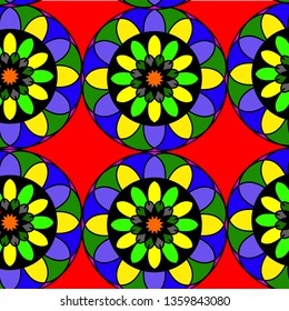  GEOMETRIC Abstract pattern with colored flowers - Vector