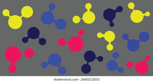 Geometric abstract pattern with colorful metaball shapes on a gray background, Molecule chain, Vector illustration 