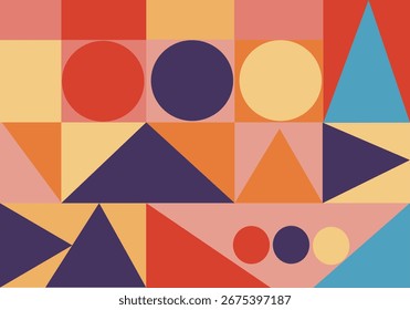Geometric Abstract Pattern with Colorful Triangles and Circles

