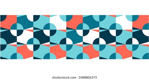 geometric, abstract, pattern, coral, teal, modern, design, circles, hexagons, symmetry, bold colors, minimalistic, contemporary art