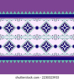 Geometric abstract pattern for cushion or throw pillow. Purple or violet color seamless vector background. It's look like ikat printing textile pattern wallpaper. Pattern for home decoration.