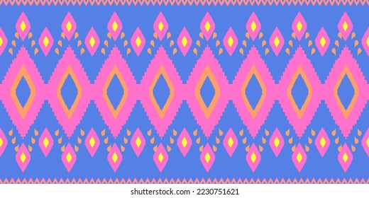 Geometric abstract pattern for cushion , throw pillow , bag and scarf. Blue tone color seamless vector silk. It's look like ikat printing textile pattern wallpaper. Pattern for home decoration.