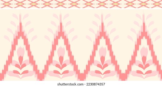 Geometric abstract pattern for cushion , throw pillow , bag and scarf. Yellow Pink tone color seamless vector silk. It's look like ikat printing textile pattern wallpaper. Pattern for home decoration.