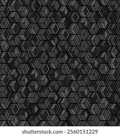 Geometric abstract pattern with dark hexagons and repetition of different shapes in them in a minimalist style.