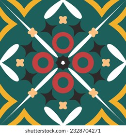 Geometric Abstract Pattern. Decorative Ornament Background Seamless Vector Illustration. Green, Yellow, White 
