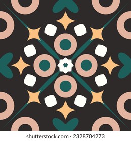 Patrón de resumen geométrico. Ilustración de vectores impecables de fondo ornamental decorativo. Verde, amarillo, beige 