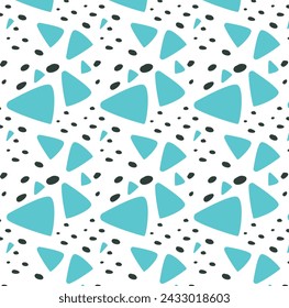 Geometric abstract pattern from different blue triangles and dots. Vector wallpaper