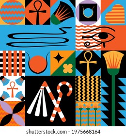 Geometric abstract pattern with elements of Egyptian symbols.