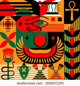 Geometric abstract pattern with elements of Egyptian symbols.