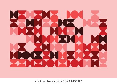 A geometric abstract pattern featuring semicircles and quarter circles in red and pink hues. The structured yet fluid design creates a modern and rhythmic visual composition with bold contrasts.