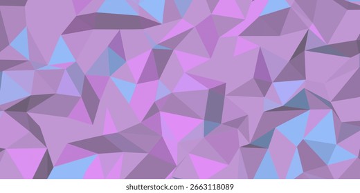 Padrão geométrico abstrato com uma série de polígonos interconectados em tons de rosa, roxo e azul