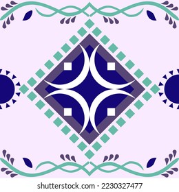 Geometric abstract pattern for floor tile or wall tile. Purple or violet color seamless vector background. It's look like ikat printing textile pattern wallpaper. Pattern for home decoration.