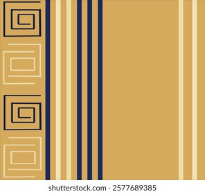 Geometric Abstract Pattern with Gold and Navy Stripes and Square Spiral Motifs, Ideal for Textile Design,
 Wallpapers, Packaging, and Modern Art Projects  
