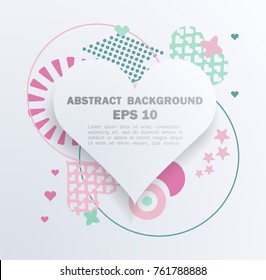 Geometric abstract pattern with heart and soft forms, colors: triangles, circles. Can be used on flyers, banners, web, design, cover, template, decorated, brochure. Vector illustration.