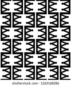 Geometric abstract pattern inspired by keys, locks and crowns shapes. Vector art with a sketchy and hand drawn vibe, like a doodle. Bold, graphic and playful black and white rhombus and triangles.