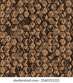 A geometric abstract pattern with light brown hexagons and repetition of different shapes in them in a minimalist style.