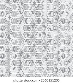 A geometric abstract pattern with light gray hexagons and repetition of different shapes in them in a minimalist style.