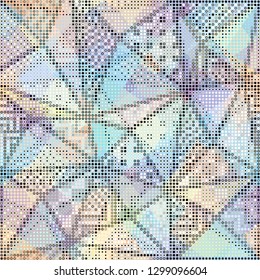 Geometric abstract pattern in low poly pixel art style. Polka dot pattern on low poly background. Vector image.