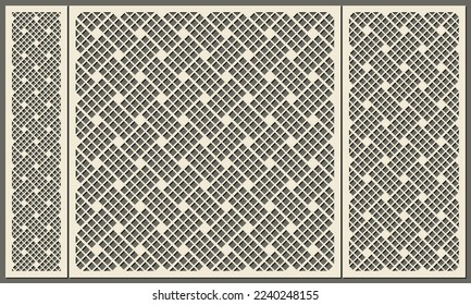 Geometric abstract pattern of many square shaped. Laser cutting of a decorative panel. Template for cutting plywood, wood, paper, cardboard and metal.
