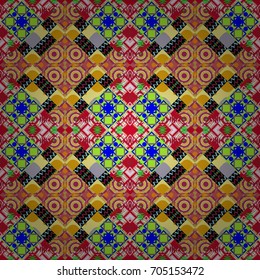 Geometric abstract pattern. Modern ornament with green, red and brown elements. Seamless geometric vector pattern.