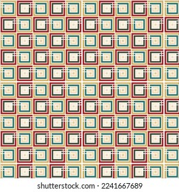 Geometric abstract pattern of myrtle green, sunray, bisque, upsdell red, rifle green  color square shape creatively arranged on white background. textile design, wall art, wallpaper, gift paper.