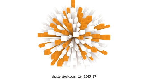 Geometric Abstract Pattern with Orange and White 3D Elements on White Background