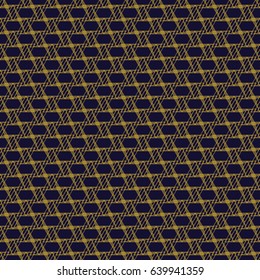 Geometric abstract pattern. Seamless sacred geometry background. Dark blue and gold texture. Graphic modern pattern. Vector.