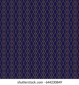 Geometric abstract pattern. Seamless sacred geometry background. Dark blue and gold texture. Graphic modern pattern. Vector.