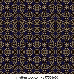 Geometric abstract pattern. Seamless sacred geometry background. Dark blue and gold texture. Graphic modern pattern. Vector.