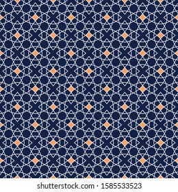 The geometric abstract pattern. Seamless vector background. Dark blue and gold texture. Graphic modern pattern Orange Colored