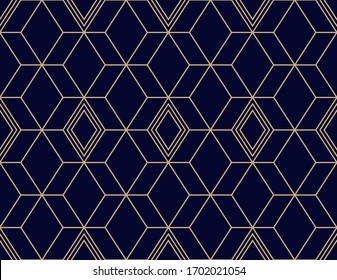 Geometric abstract pattern. Seamless vector background. Dark blue and gold texture. Graphic modern pattern