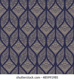 The geometric abstract pattern. Seamless vector background. Dark blue and gold texture. Graphic modern pattern