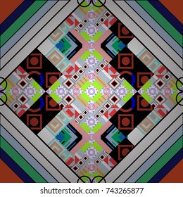 Geometric abstract pattern. Seamless geometric vector pattern. Modern ornament with blue, green and white elements.