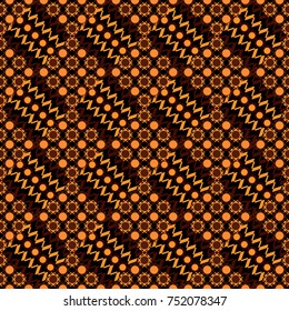 Geometric abstract pattern. Seamless geometric vector pattern. Modern ornament with orange, black and brown elements.