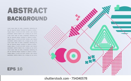 Geometric abstract pattern with sharp forms, colors triangles, circles, points, modern elements. Can be used on flyers, banners, web, design, cover, template, decorated, brochure. Vector illustration.