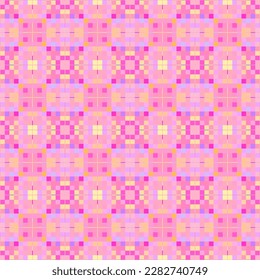 Geometric abstract pattern with simple shapes. Cell. Сolorful squares. Seamless. Cage.  Mosaic background in orange, red, yellow, pink tones. Motley summer background.