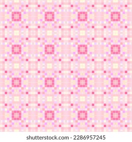 Geometric abstract pattern with simple shapes. Cell. Сolorful squares. Seamless. Cage.  Mosaic background in orange, red, yellow, pink tones. Motley summer background.