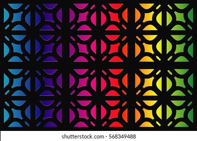 geometric abstract pattern, stained glass lattice shapes on a colorful rainbow background