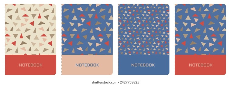 Geometric abstract pattern. Trendy set of covers. Seamless pattern with various triangles is used. For notepads, planners, brochures