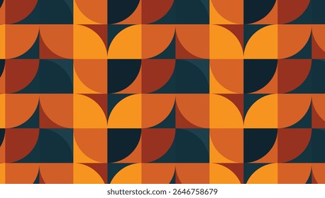 Geometric Abstract Pattern:  A vibrant and modern geometric pattern featuring a seamless repeat of orange, dark red and teal shapes, creating a dynamic and visually appealing design.